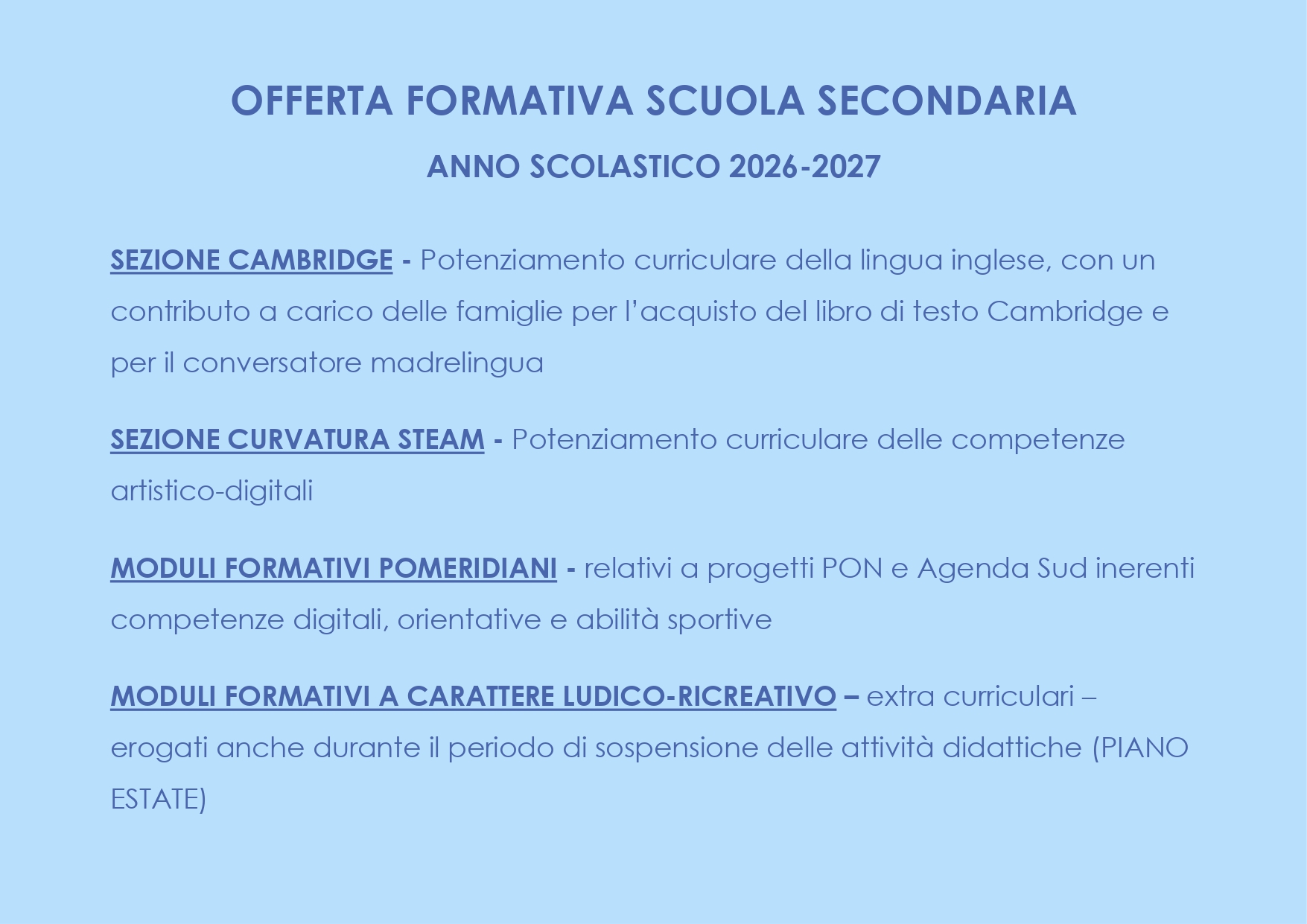 OFFERTA FORMATIVA SECONDARIA 2026-2027