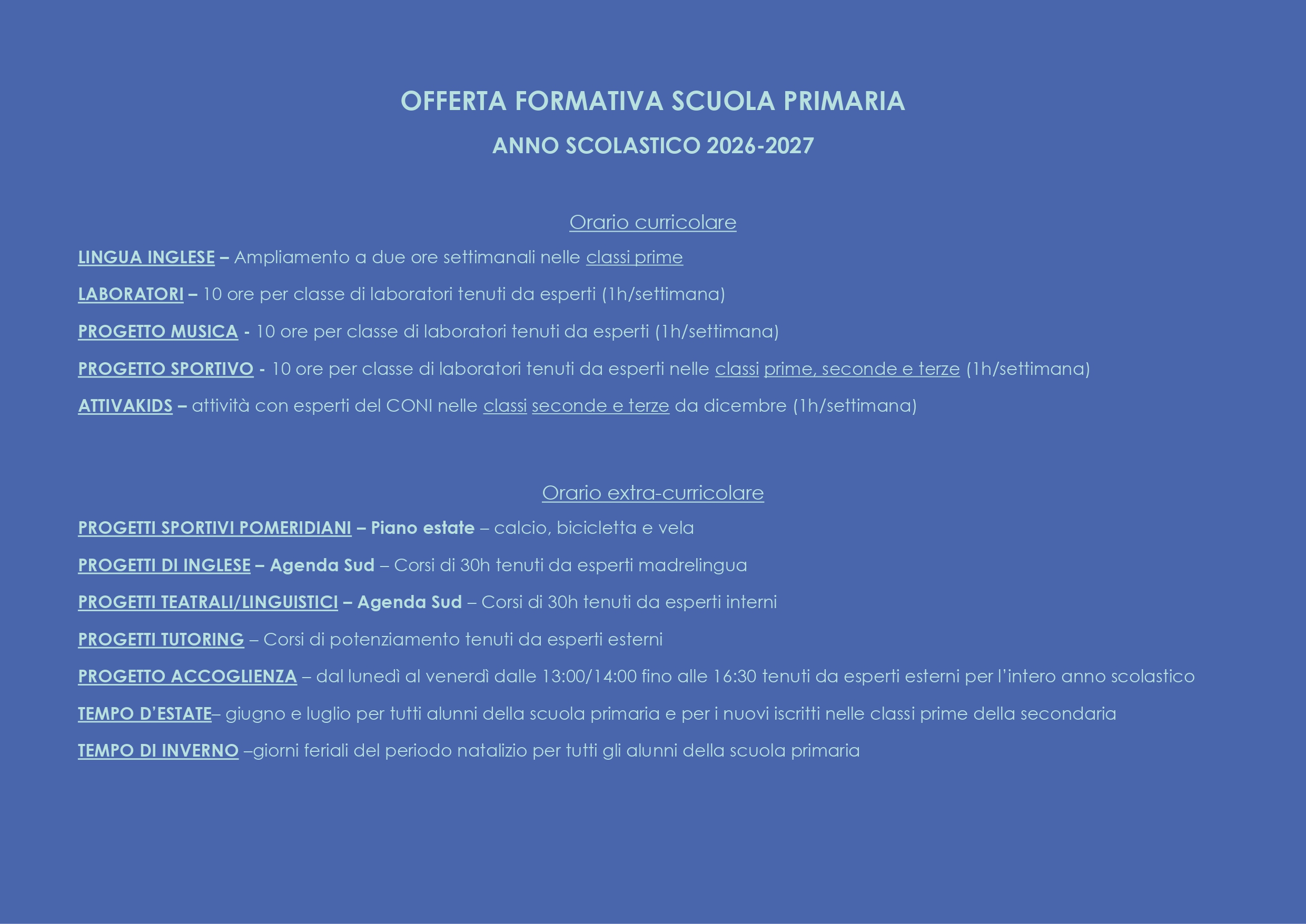 OFFERTA FORMATIVA PRIMARIA 2026-2027