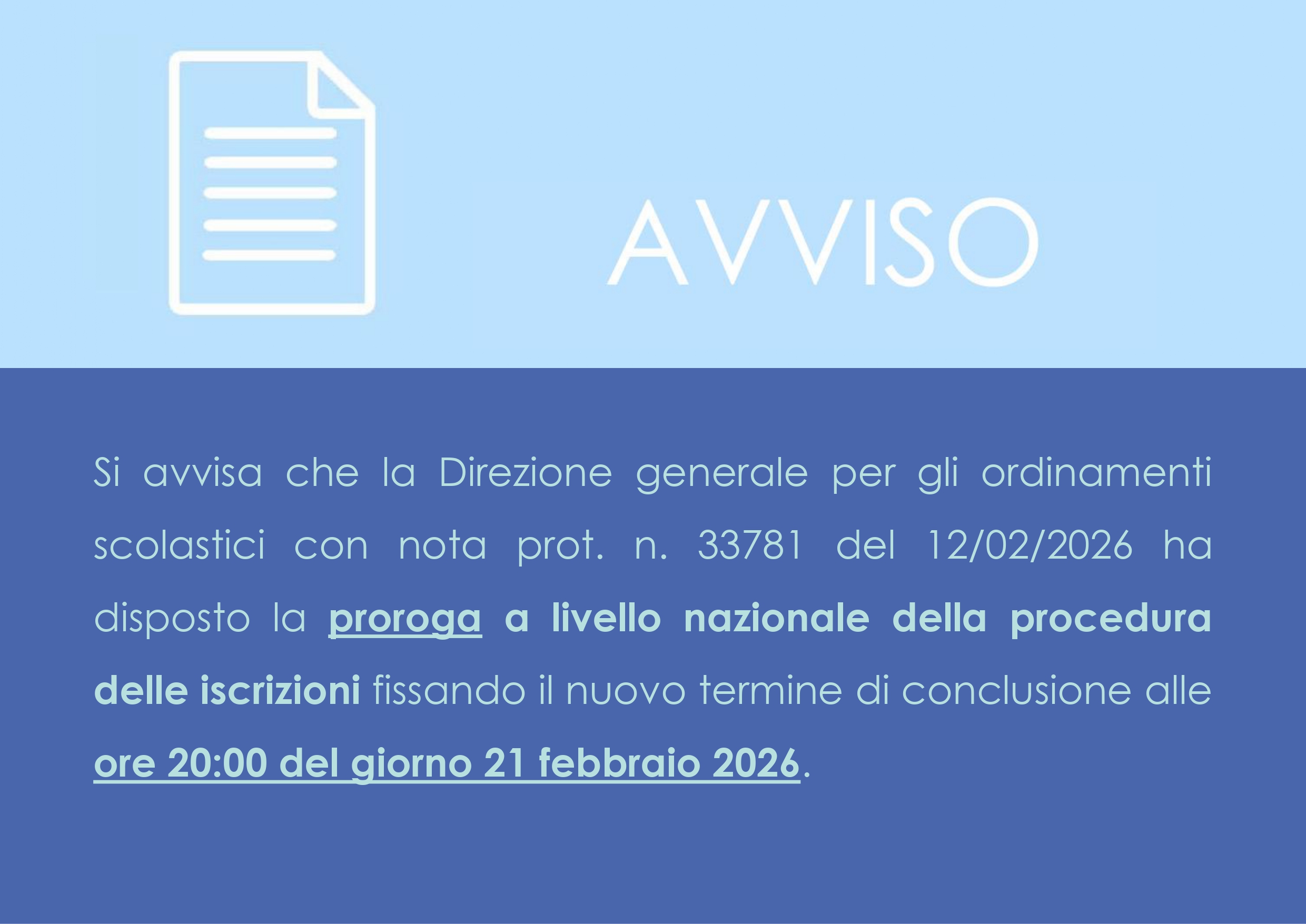 AVVISO PROROGA ISCRIZIONI A.S. 2026/27